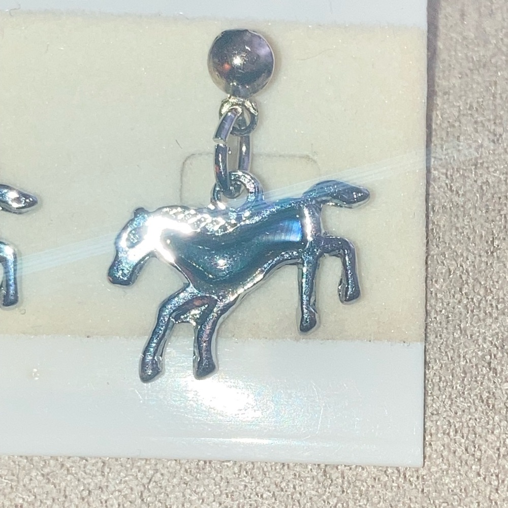 Silver Tone and Blue Abalone Horse Earrings - Picture 3 of 3